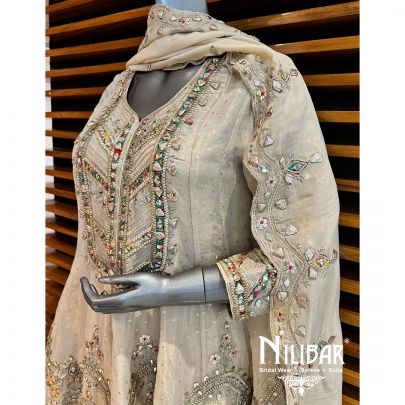 Beige Lame Embroidered Dhoti Suit