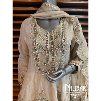 Beige Lame Embroidered Dhoti Suit