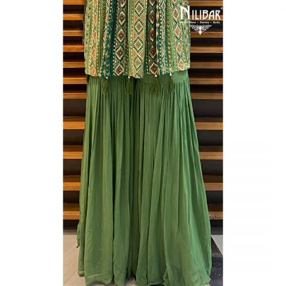 Dark Green Chinon Sharara Suit