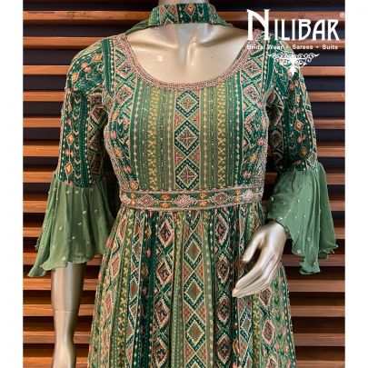 Dark Green Chinon Sharara Suit