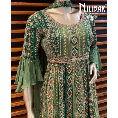 Dark Green Chinon Sharara Suit
