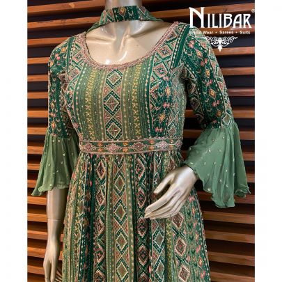 Dark Green Chinon Sharara Suit