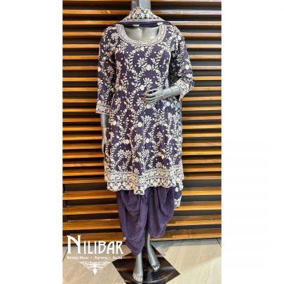 Purple Georgette Embroidered Dhoti Suit