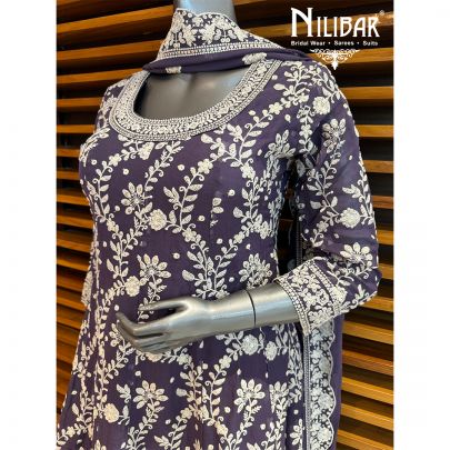 Purple Georgette Embroidered Dhoti Suit