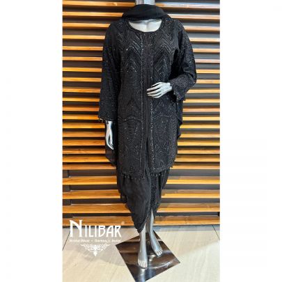 Black Crepe Embroidered Dhoti Suit