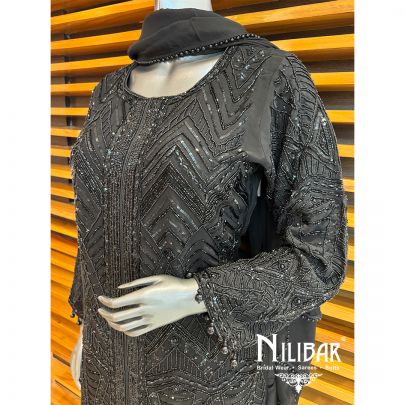 Black Crepe Embroidered Dhoti Suit