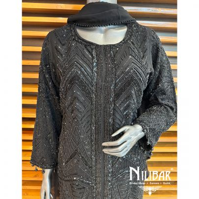 Black Crepe Embroidered Dhoti Suit
