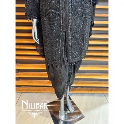 Black Crepe Embroidered Dhoti Suit