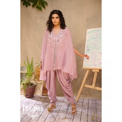 Lilac Organza Pearl Dhoti Set