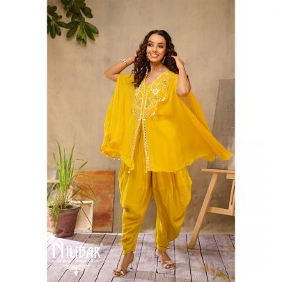 Mustard Organza Pearl Dhoti Set