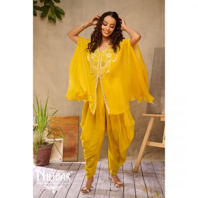 Mustard Organza Pearl Dhoti Set