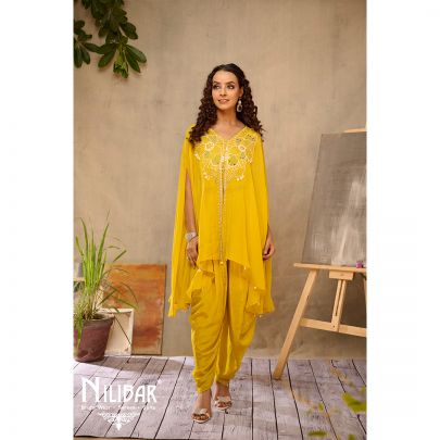Mustard Organza Pearl Dhoti Set