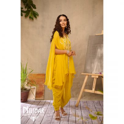 Mustard Organza Pearl Dhoti Set