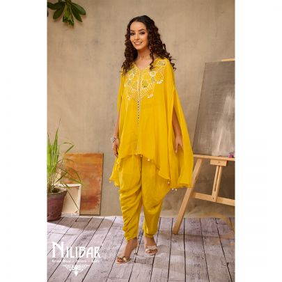 Mustard Organza Pearl Dhoti Set