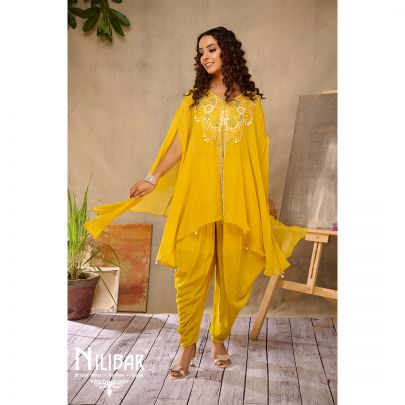 Mustard Organza Pearl Dhoti Set