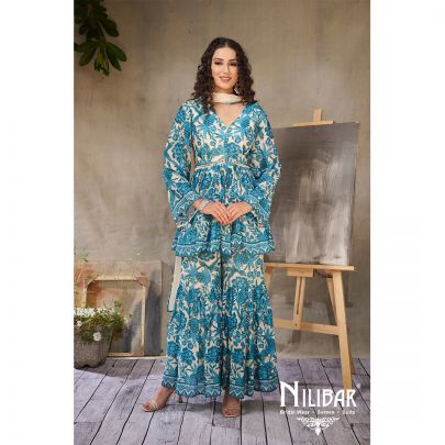 Peacock Blue Crepe Silk Garara Suit