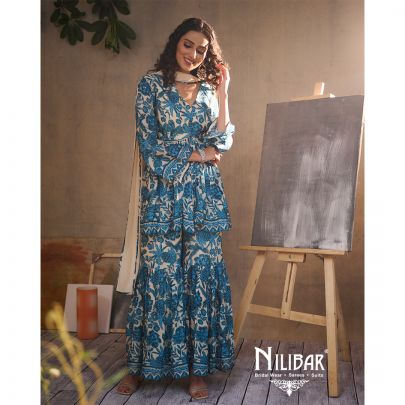 Peacock Blue Crepe Silk Garara Suit