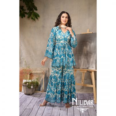 Peacock Blue Crepe Silk Garara Suit