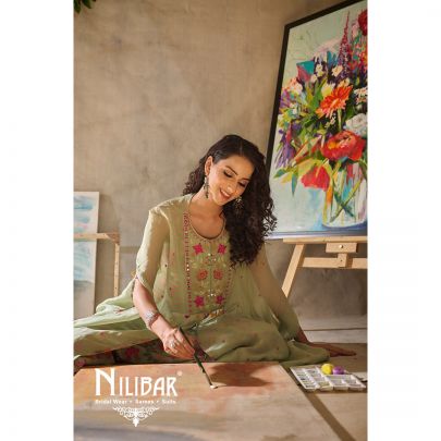 Pistachio Green Organza Palazzo Suit