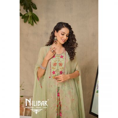 Pistachio Green Organza Palazzo Suit