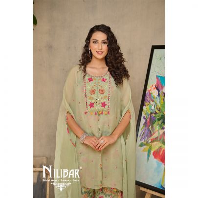 Pistachio Green Organza Palazzo Suit