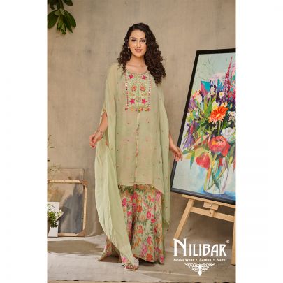 Pistachio Green Organza Palazzo Suit