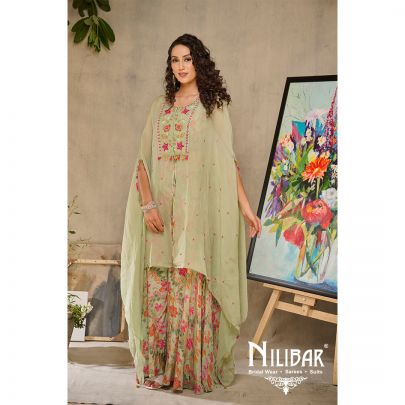 Pistachio Green Organza Palazzo Suit