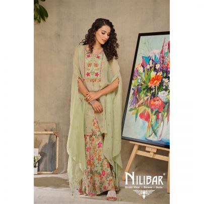 Pistachio Green Organza Palazzo Suit