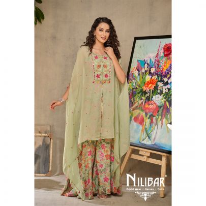 Pistachio Green Organza Palazzo Suit