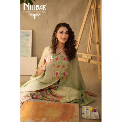 Pistachio Green Organza Palazzo Suit