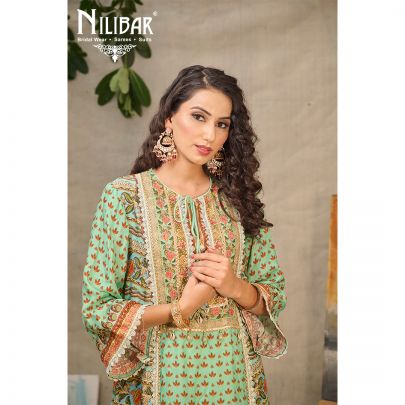 Green Cotton Printed Pant Suit