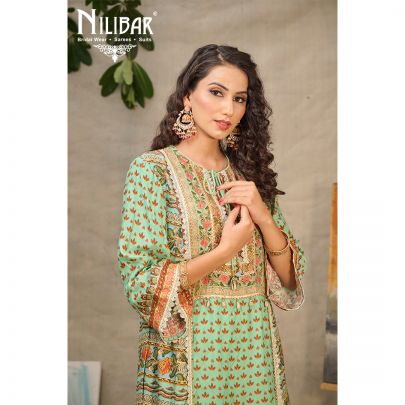 Green Cotton Printed Pant Suit