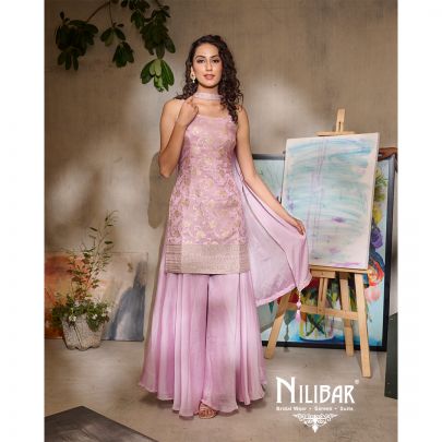 Lilac Banarasi Silk Printed Palazzo Suit