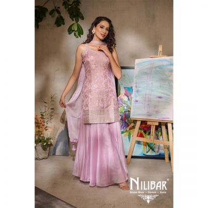 Lilac Banarasi Silk Printed Palazzo Suit