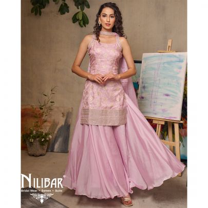 Lilac Banarasi Silk Printed Palazzo Suit
