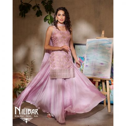 Lilac Banarasi Silk Printed Palazzo Suit