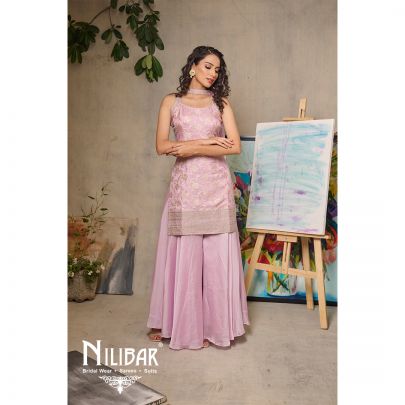 Lilac Banarasi Silk Printed Palazzo Suit