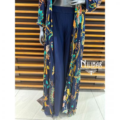 Blue Crepe Jacket Set