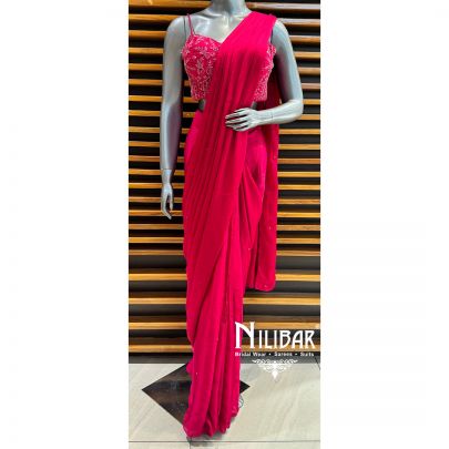 Hot Pink Satin Drape Saree
