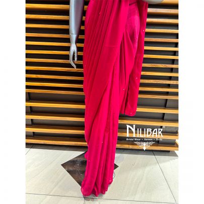 Hot Pink Satin Drape Saree