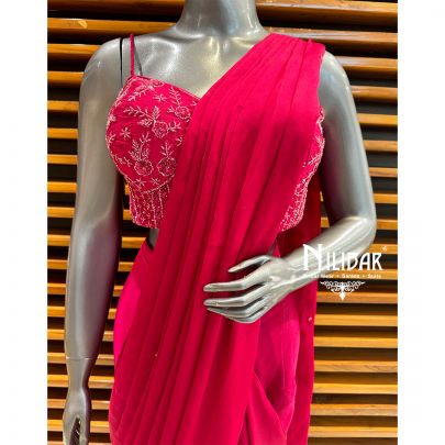 Hot Pink Satin Drape Saree