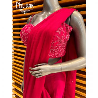 Hot Pink Satin Drape Saree