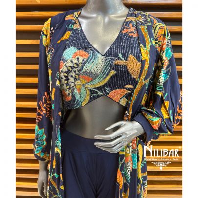 Blue Crepe Jacket Set