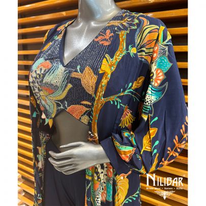 Blue Crepe Jacket Set