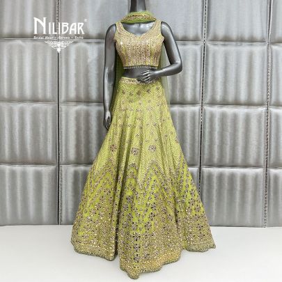 Parrot Green Silk Heavy Lehenga