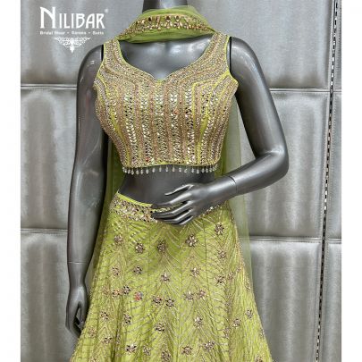 Parrot Green Silk Heavy Lehenga