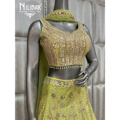 Parrot Green Silk Heavy Lehenga