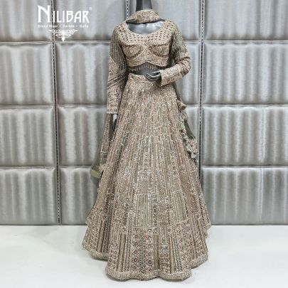 Tea Green Net Heavy Lehenga