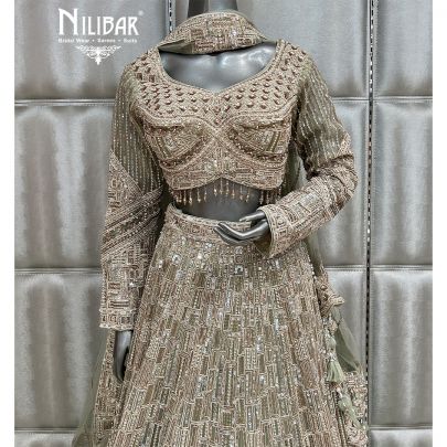 Tea Green Net Heavy Lehenga