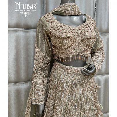 Tea Green Net Heavy Lehenga